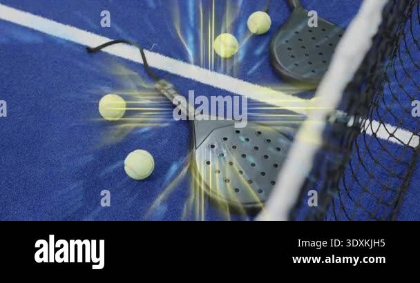 Padel Racket Overlay Circuit overlay fading around padel racket, golden beams emerging and ...