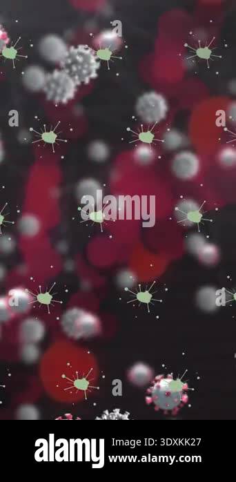 Animation of falling cells and dna strand on dark background. Global ...