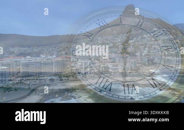 At first frame animated clock ticking, shifting hands showing time ...