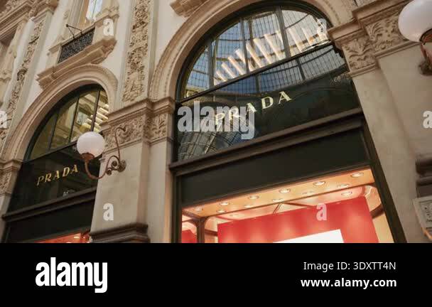 Milan, Italy - 2026, 17 Feb: Prada SS26 storefront with elegant ...