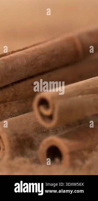 Layered Sticks Slow Motion, Layered Cinnamon Sticks In Tight Closeup, Cinematic Grain ...