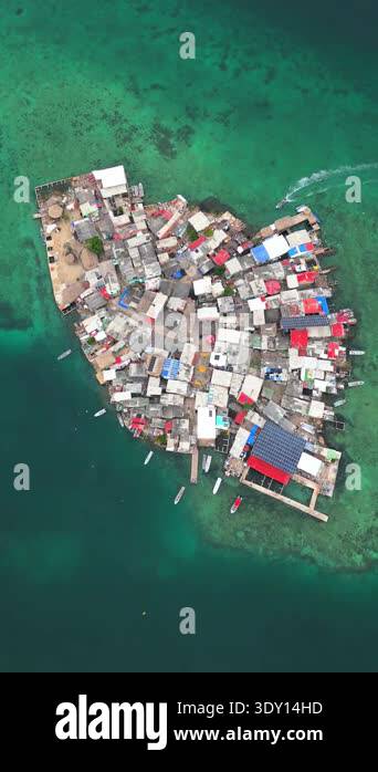 Aerial top down view of Santa Cruz del Islote, the most densely ...