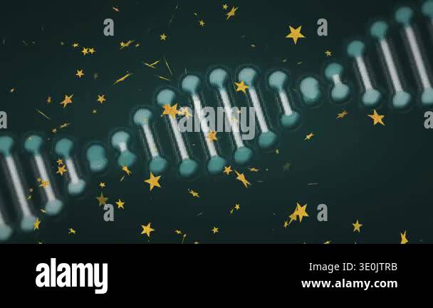 On start helix rotating, tilting and splitting while golden stars ...