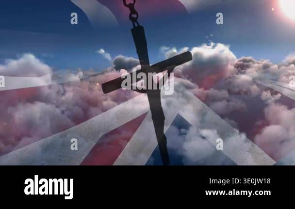 Sun flare appearing, crucifix swinging, clouds shifting, Union Jack ...