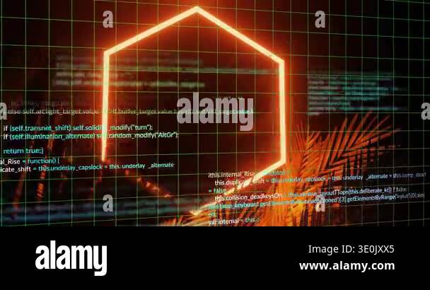 Glowing orange hexagon forming after grid pulse, pulling code and ...