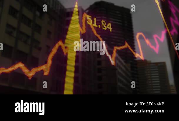 On play, graph appearing over towers, orange line pulsing, yellow ...