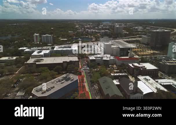 Downtown Orlando aerial with skyline freeway and lakefront Stock Video ...