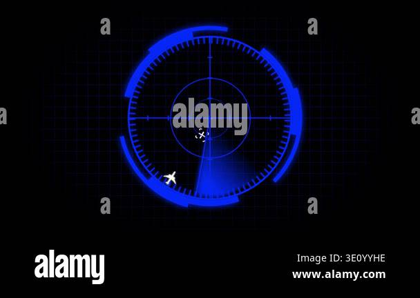 Futuristic air traffic control radar animation blue glowing interface ...