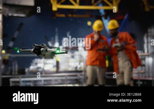Engineers technicians using drone for remote operations and aerial ...