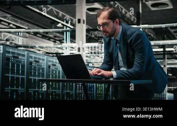 Database Management System For Vfx Institute Augmented reality simulation, laptop and engineer in data center ...