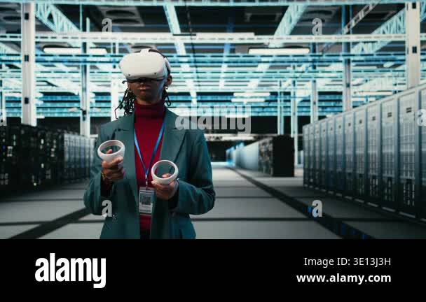 Database Management System For Vfx Institute Data center system administrator uses VR headset gear and AR simulation ...