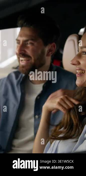 Car Cuddle Happy Caucasian couple family woman man hugging smiling celebrate ...