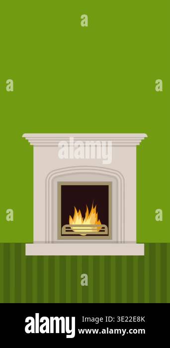 Christmas Animation. Fire Burning in the Fireplace. Fireplace Decorated ...