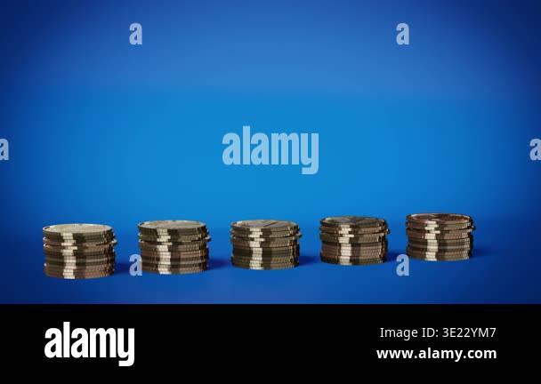 Bar Chart of Golden Coins on Blue Background - 3d 4k animation (3840 x ...