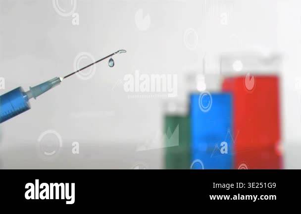 Needle tip forming droplet and ejecting stream arcing toward blurred ...
