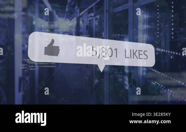 Animation of thumbs up icon with increasing likes and network of ...