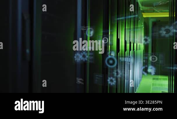Animation of interface with round scanners and data processing against ...