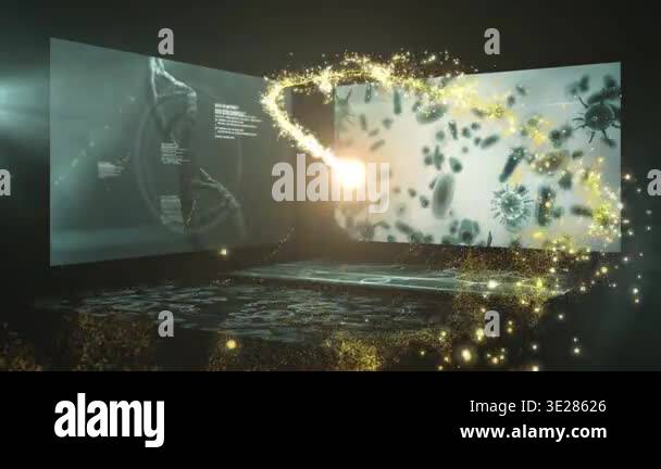 Animation of light trail over data processing. Global business and ...