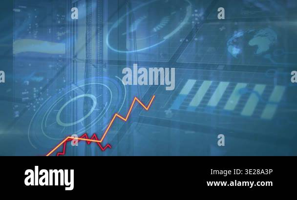 Animation of graphs moving over interface with data processing against ...