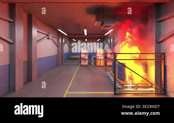 3D rendering of the warehouse fire Stock Video Footage - Alamy