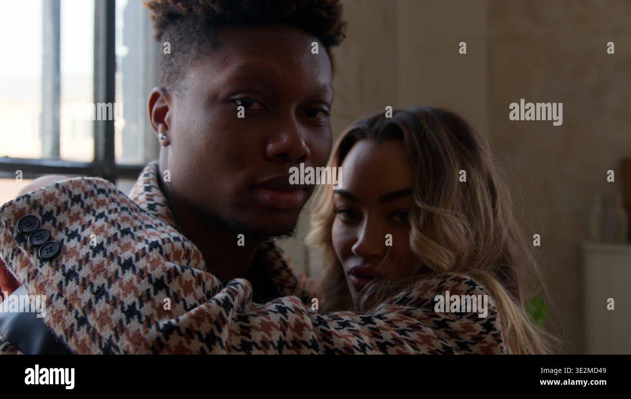 Black couple gently embraces love and care at home Stock Video Footage ...
