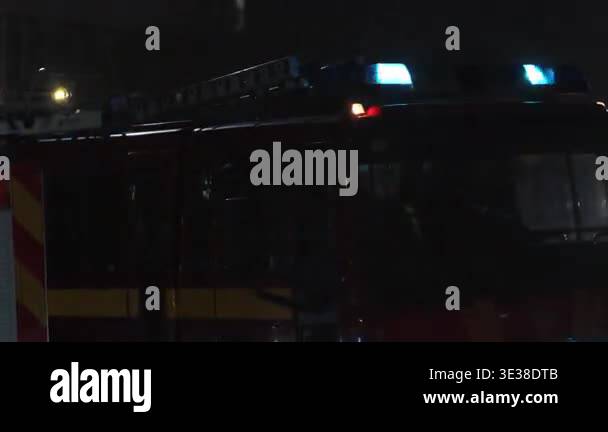 Emergency services, emergency lights, accident scene. Close view fire ...