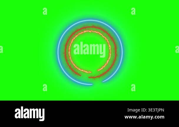 Abstract animation of glowing neon energy rings rotating on a chroma ...