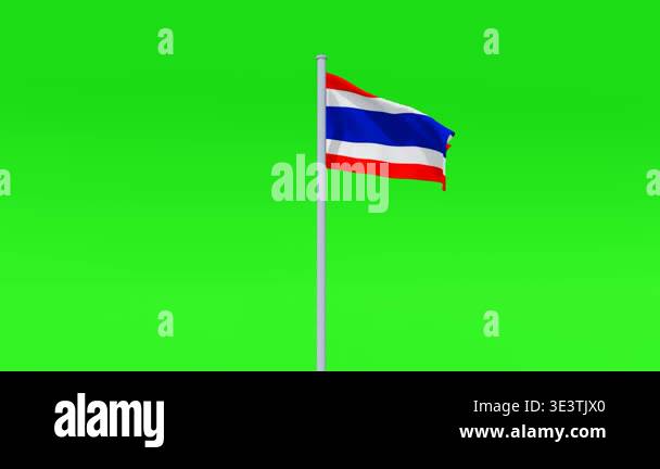 A realistic 3D animation of the Thailand national flag waving on a ...