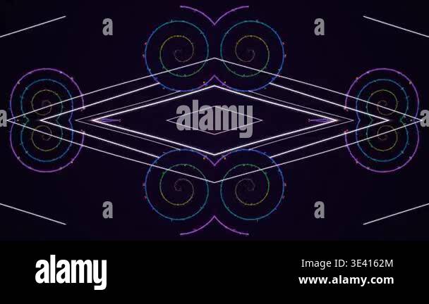 Abstract Neon Spirals and Geometric Shapes on Dark Background Stock ...