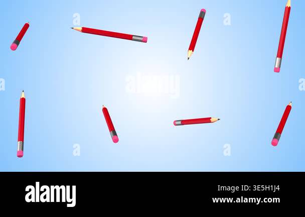 3D Pencils Falling on a Light Blue Background. Pencil 3D Icon. Writing ...