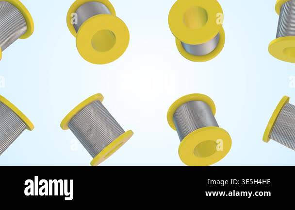 Solder Wire Spools Falling on a Light Blue Background. Steel Wire Spool ...