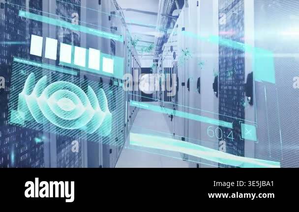 Animation of interface with data processing over globe icon against ...