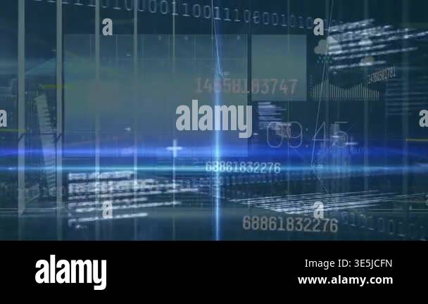 Multiple changing numbers and data processing against light trails on ...