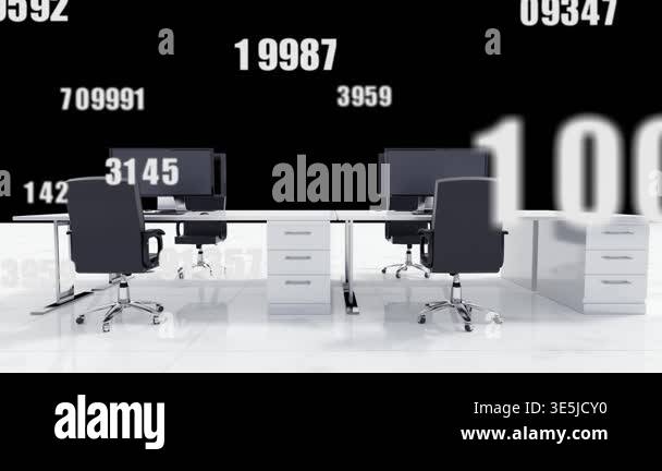 Animation of data processing over empty office. global business ...