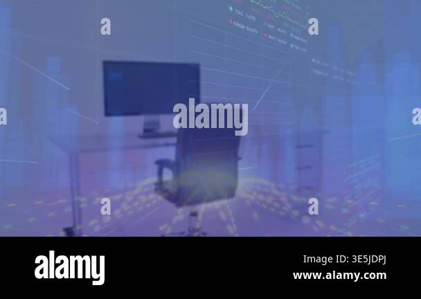 Animation of stock market data processing and 3d city model against ...