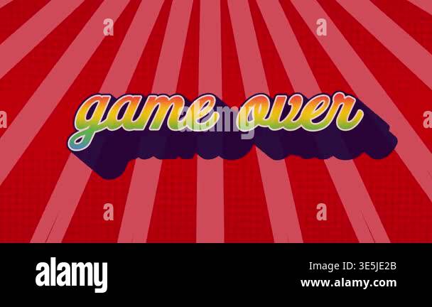 Animation of game over text on red spinning stripes. Global video game ...