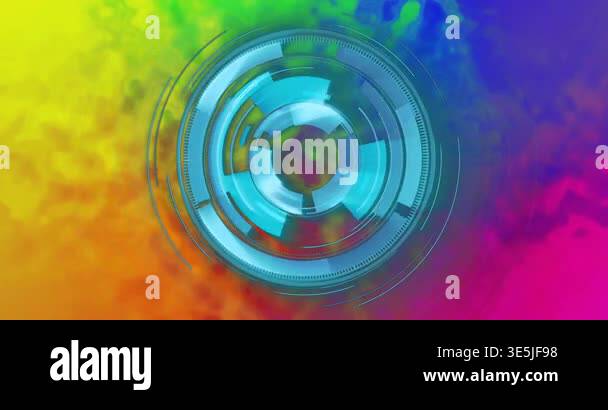 Animation of scope scanning on colourful background. Global technology ...