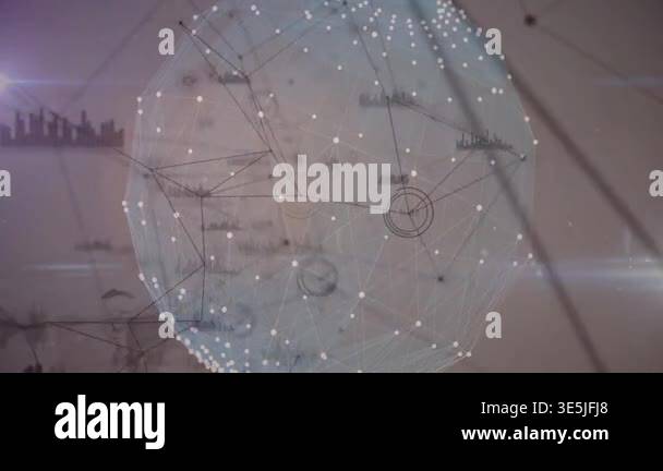 Wireframe sphere network floating in gradient, displaying connecting ...