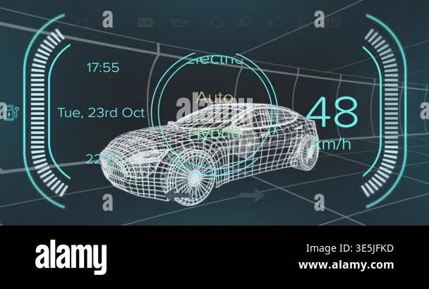 At start wireframe sedan on grid accelerating in Auto shifting to ...