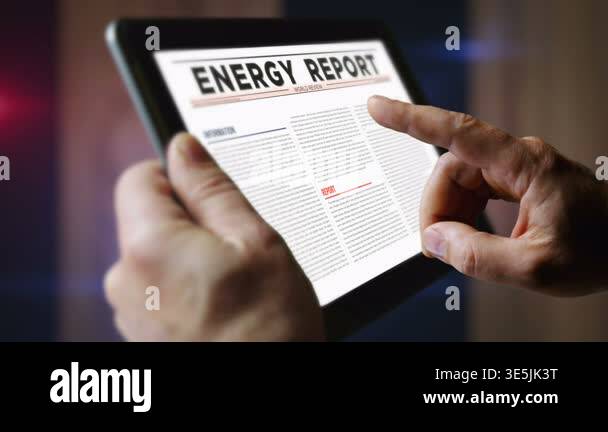 Oil crisis daily newspaper reading on mobile tablet computer screen ...