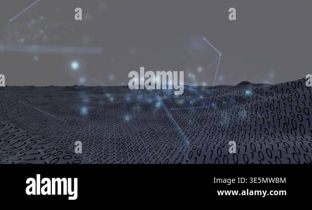 Animation of glowing blue spots and network of connections against ...