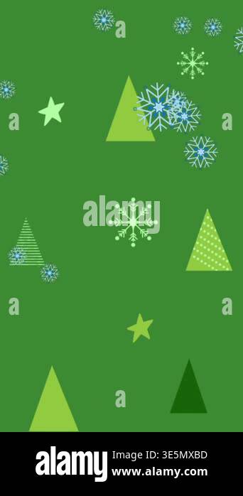 Vertical video: Blue snowflake motifs fading in, drifting down over ...