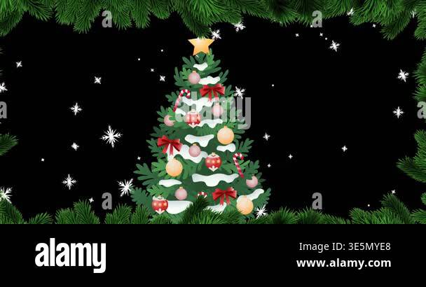 Animation of fir tree branches over christmas pattern. Christmas winter ...