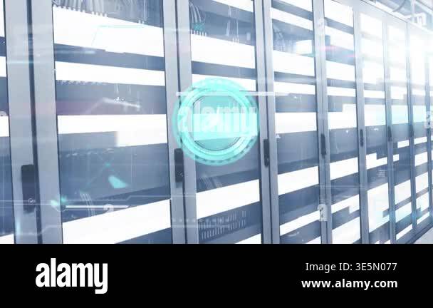 Animation of neon ticking clock icon against light trails over computer ...