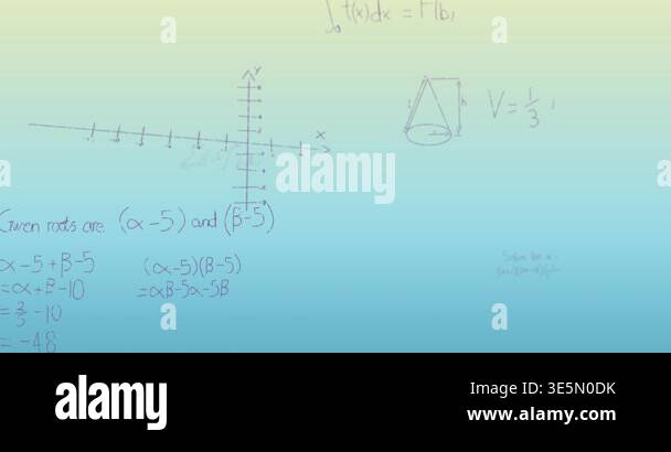 Animation of mathematical equations on blue background. global science ...