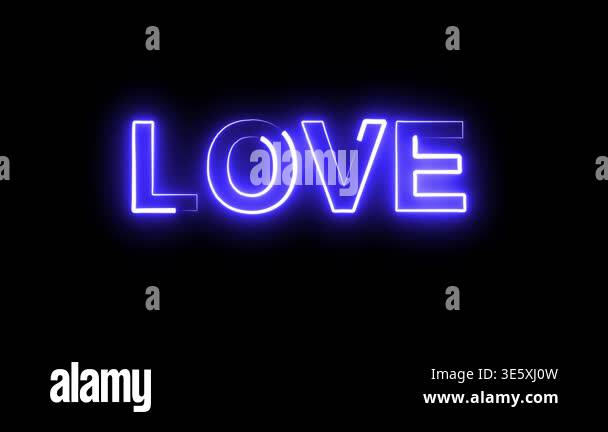 Love text with glowing blue neon light path effect on plain black ...
