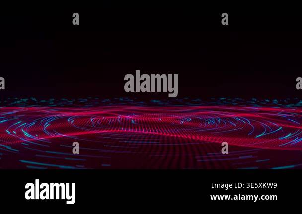 Abstract digital wave surface with glowing particle lines and flowing ...