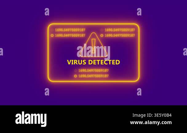 Notification Panel Detected Virus detected cybersecurity warning interface animation with glowing ...