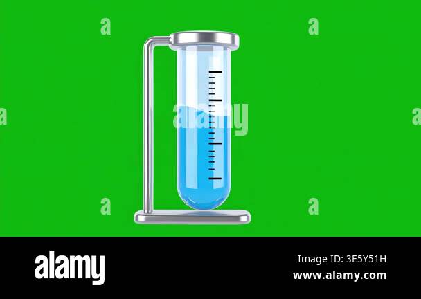 A close-up shot of a laboratory test tube filled with blue liquid ...