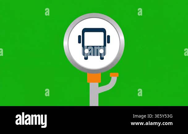 A simple animated bus stop sign icon with a green screen background for ...